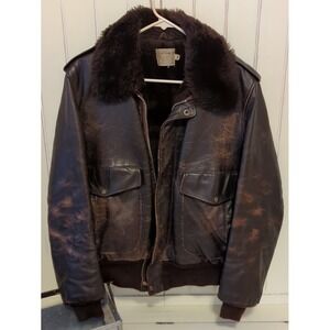 Vintage Genuine Brown Leather Bomber‎ Jacket Distressed Men Size 40 Top Gun Fonz
